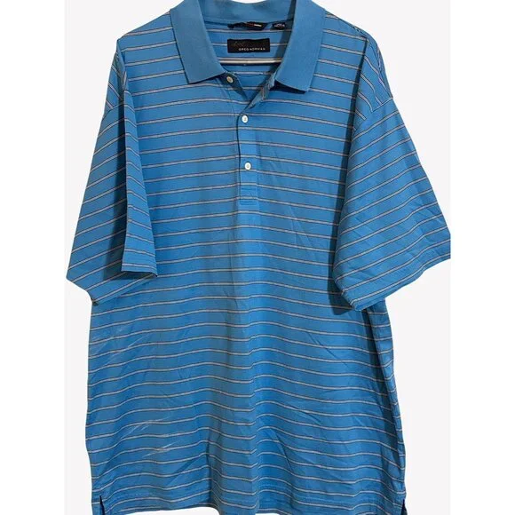 Greg Norman Polo Shirt Mens XXL Blue Pinstripe Shark Tag Golf Casual - Picture 2 of 8